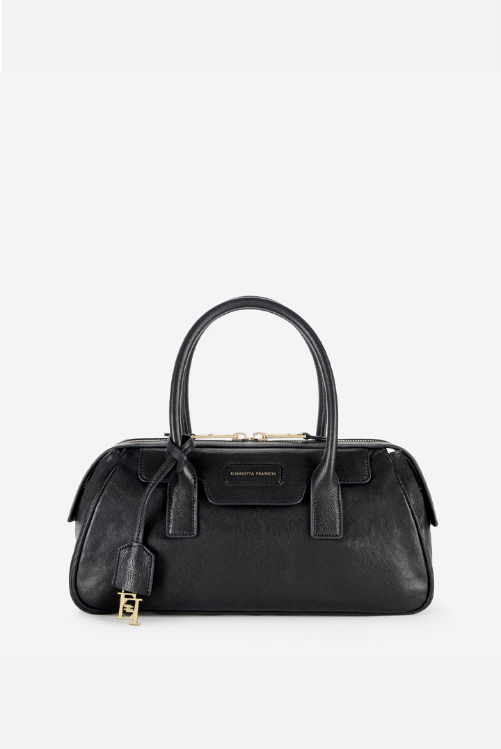 Elisabetta Franchi Borsa Bauletto Piccola In Nappa con Charm Logo BS19A67E2 NERO