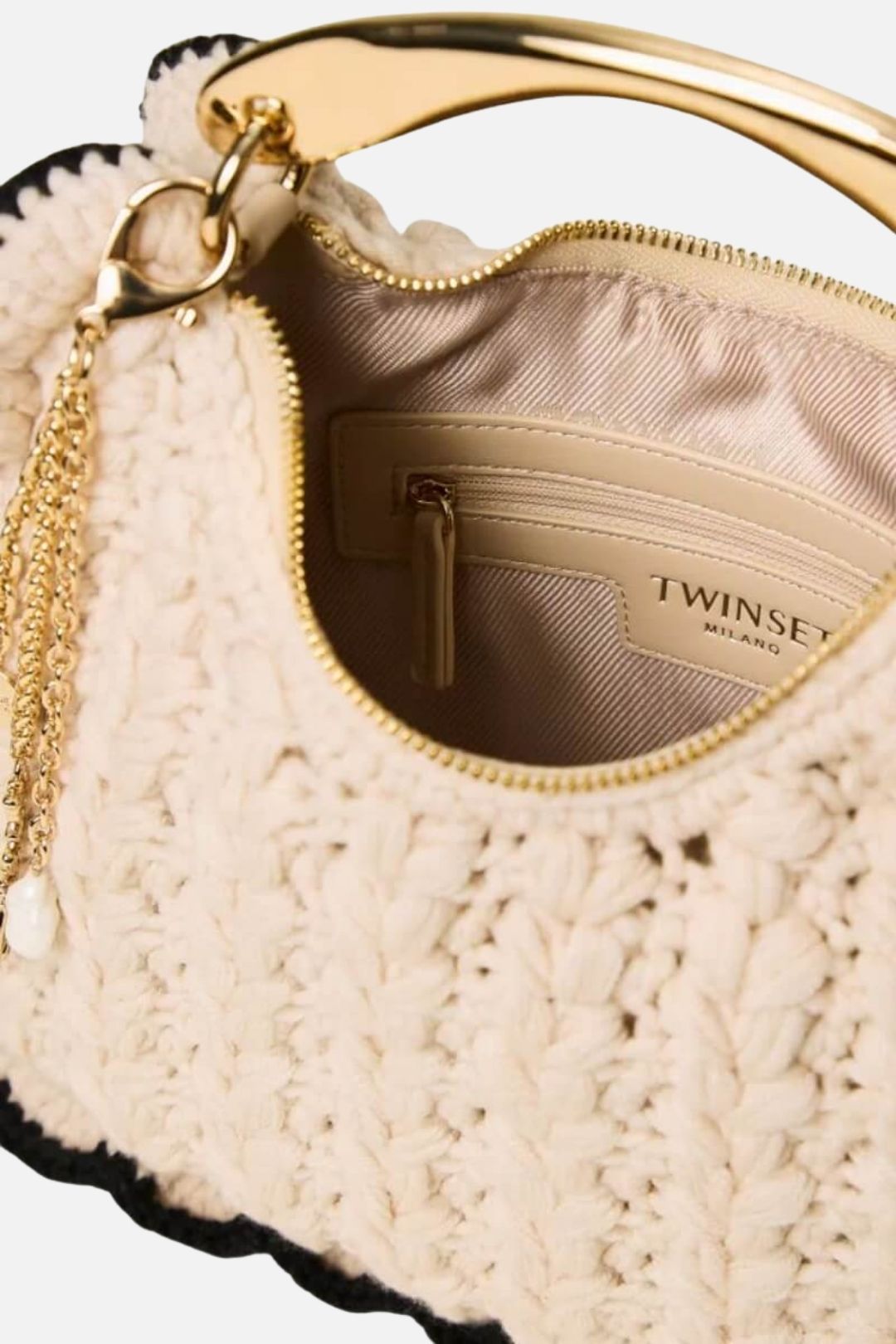 Twin-set Borsa Croissant In Maglia Crochet 262TB7290 BIC.PARCHMENT/NERO