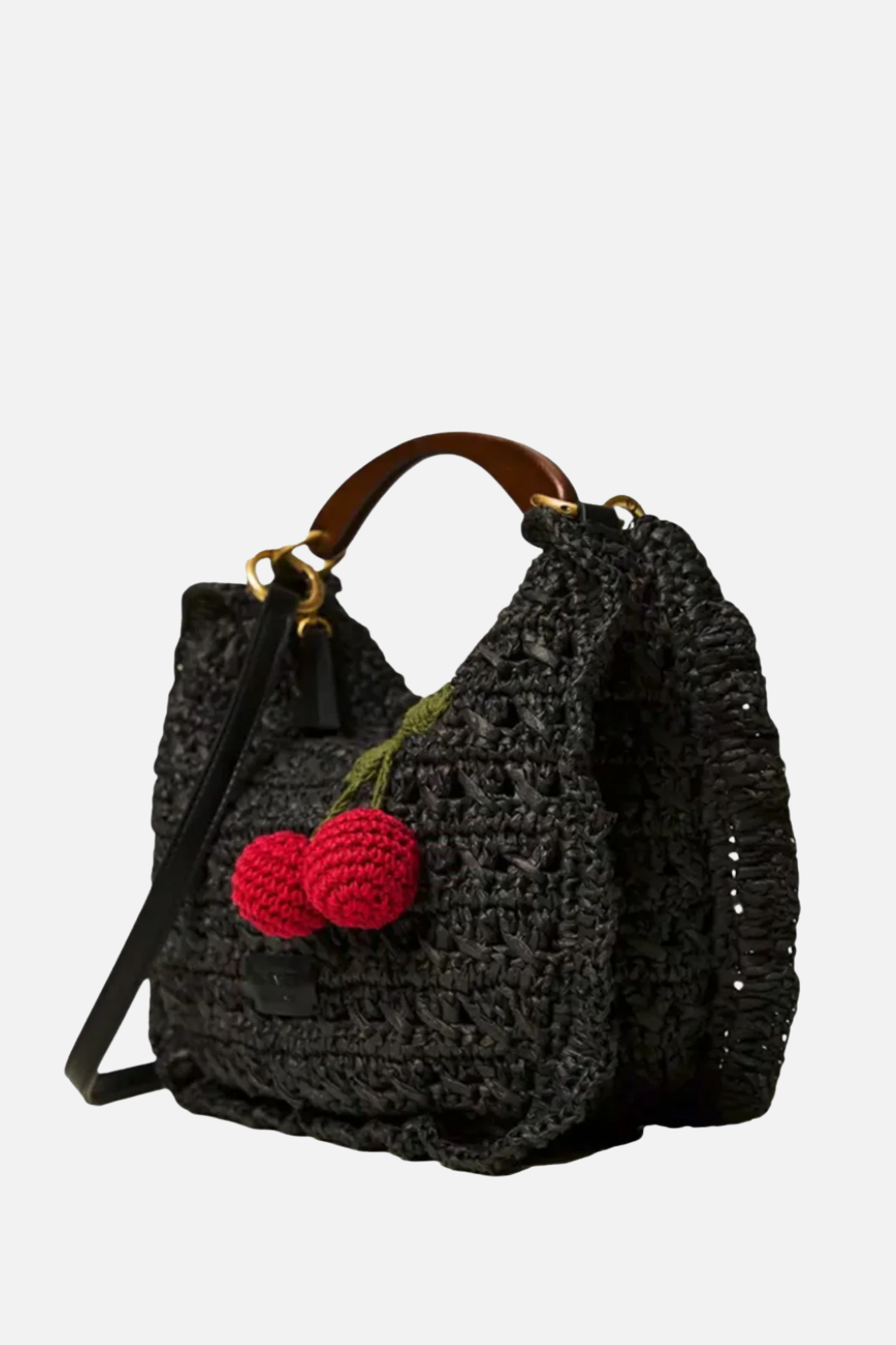 Twin-set Borsa Hobo Crochet con Charm Ciliegia 261TD8301 NERO
