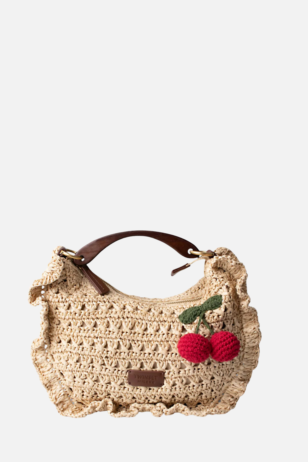 Twin-set Borsa Hobo Crochet con Charm Ciliegia 261TD8301 PAGLIA
