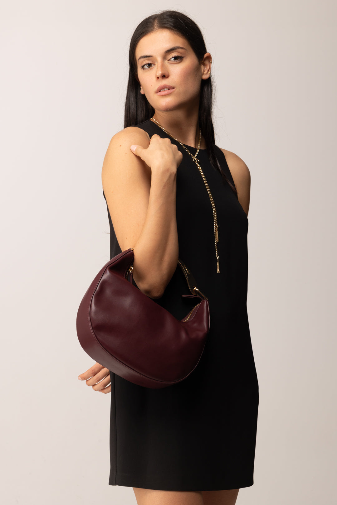 Twin-set Borsa Hobo Croissant con Manico In Metallo 252TD8160 PURPLE EDEN