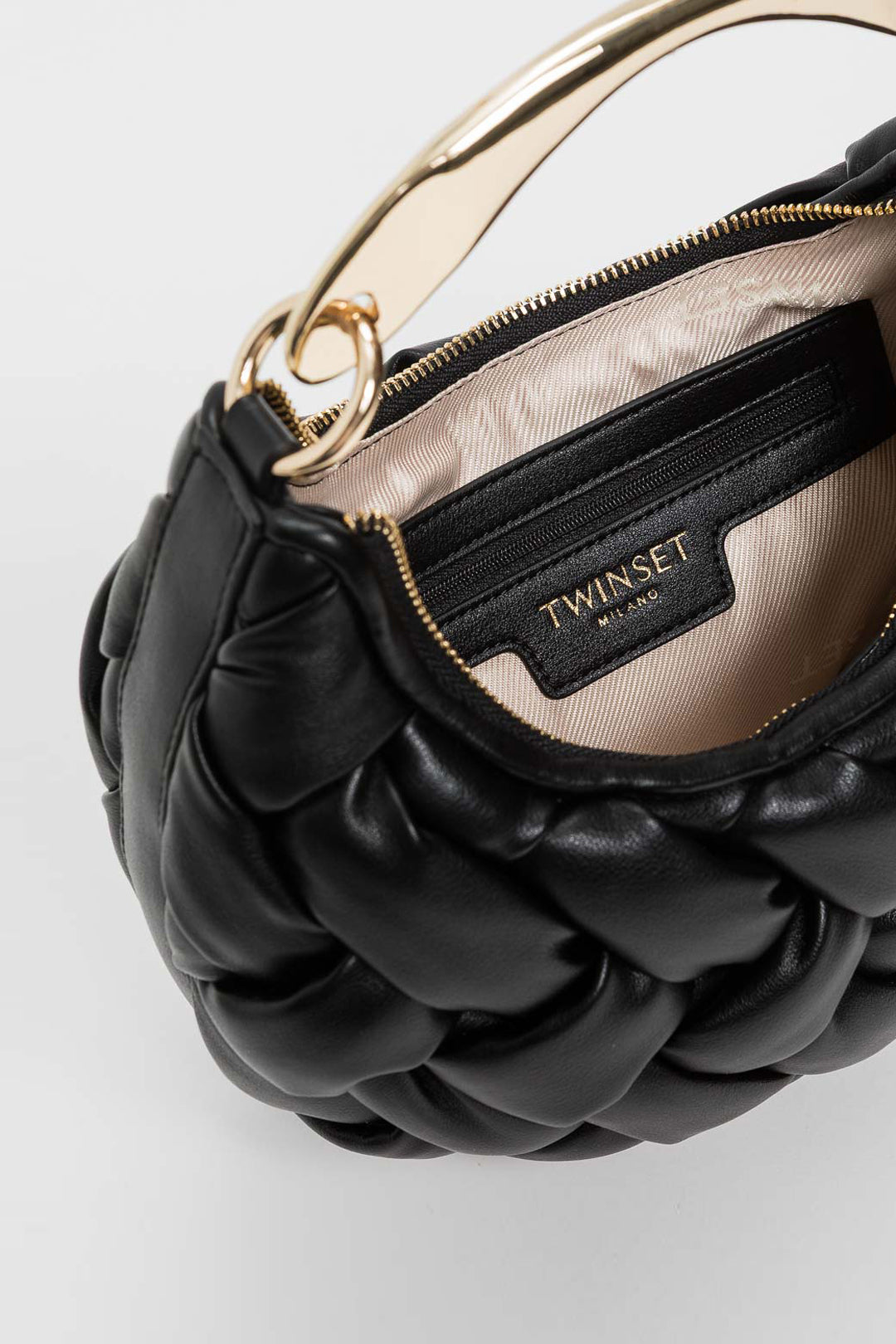 Twin-set Borsa Hobo Intrecciata con Manico Metallico 261TB7370 NERO
