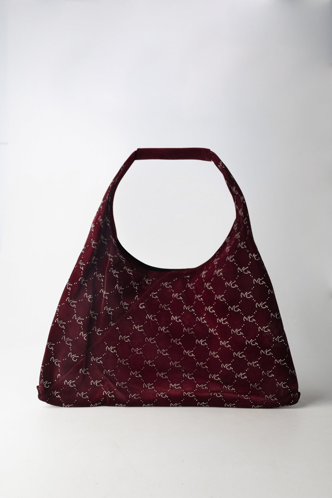 Manila Grace Borsa Hobo Oversize In Velluto con Logo Mini Strass B828PU BURGUNDY