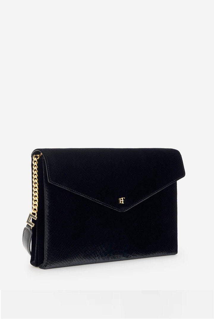 Elisabetta Franchi Borsa In Velluto con Stampa Cocco BS26A67E2 NERO