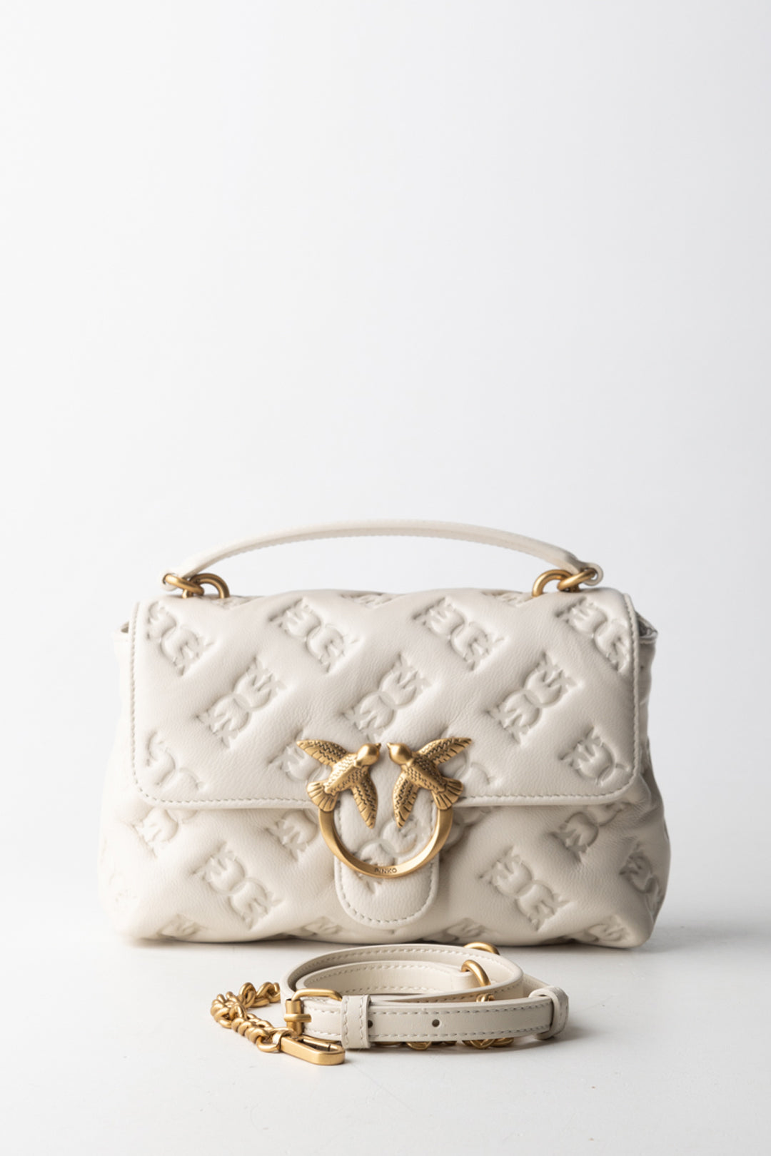 Pinko Borsa Love Bag con Logo Impresso BIANCO SETA-ANTIQUE GOLD