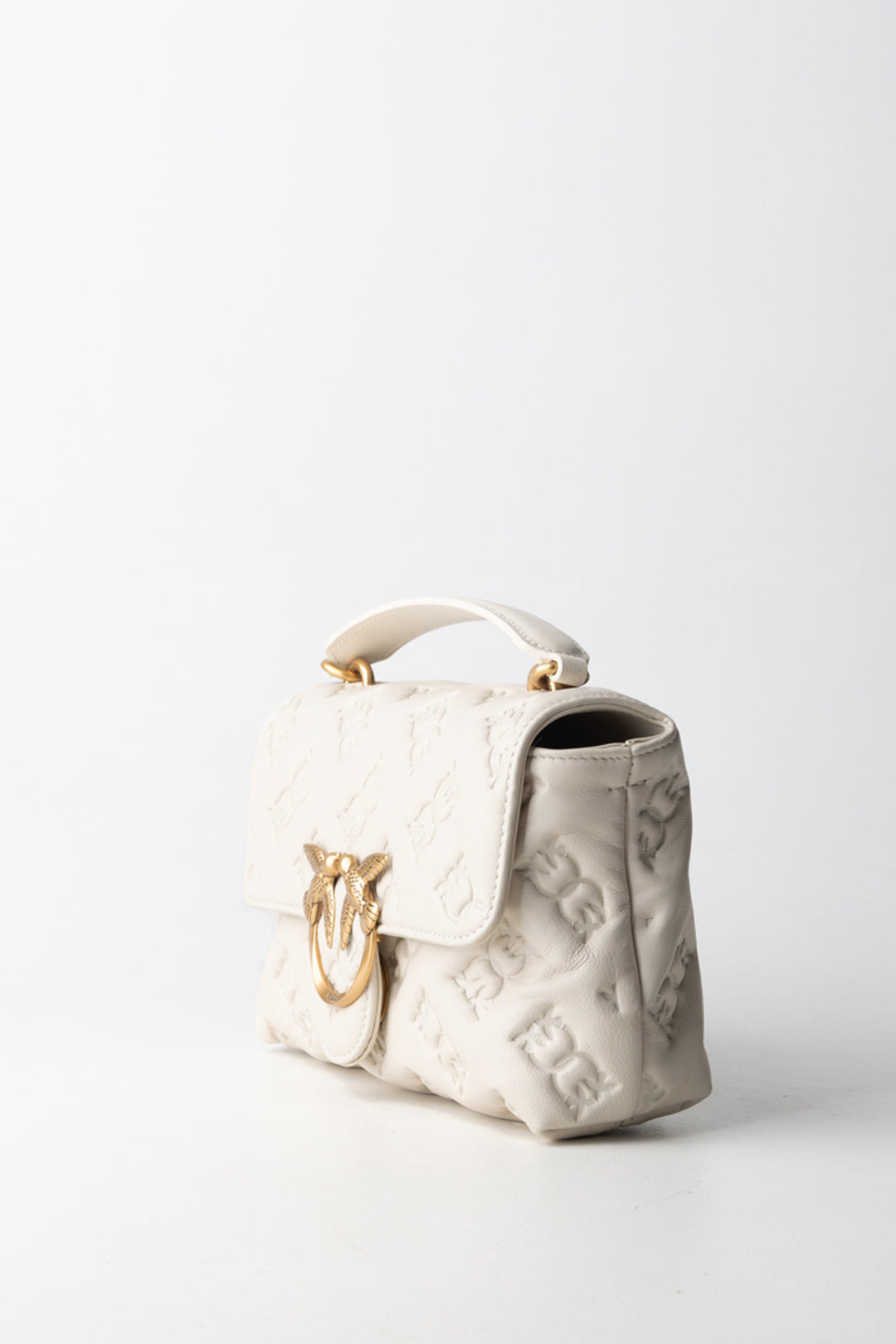 Pinko Borsa Love Bag con Logo Impresso BIANCO SETA-ANTIQUE GOLD