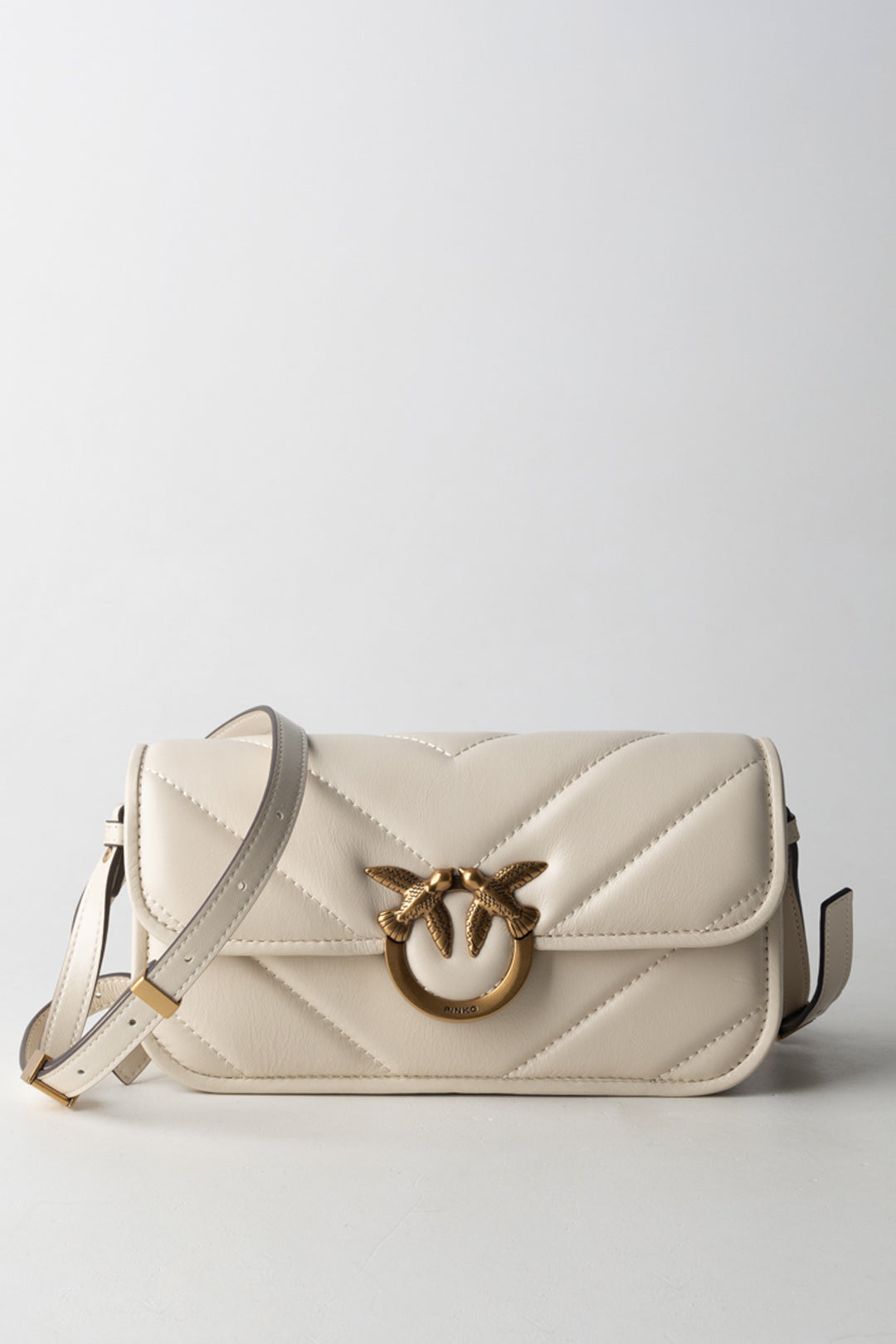 Pinko Borsa Love Mini Trapuntata BIANCO SETA-ANTIQUE GOLD
