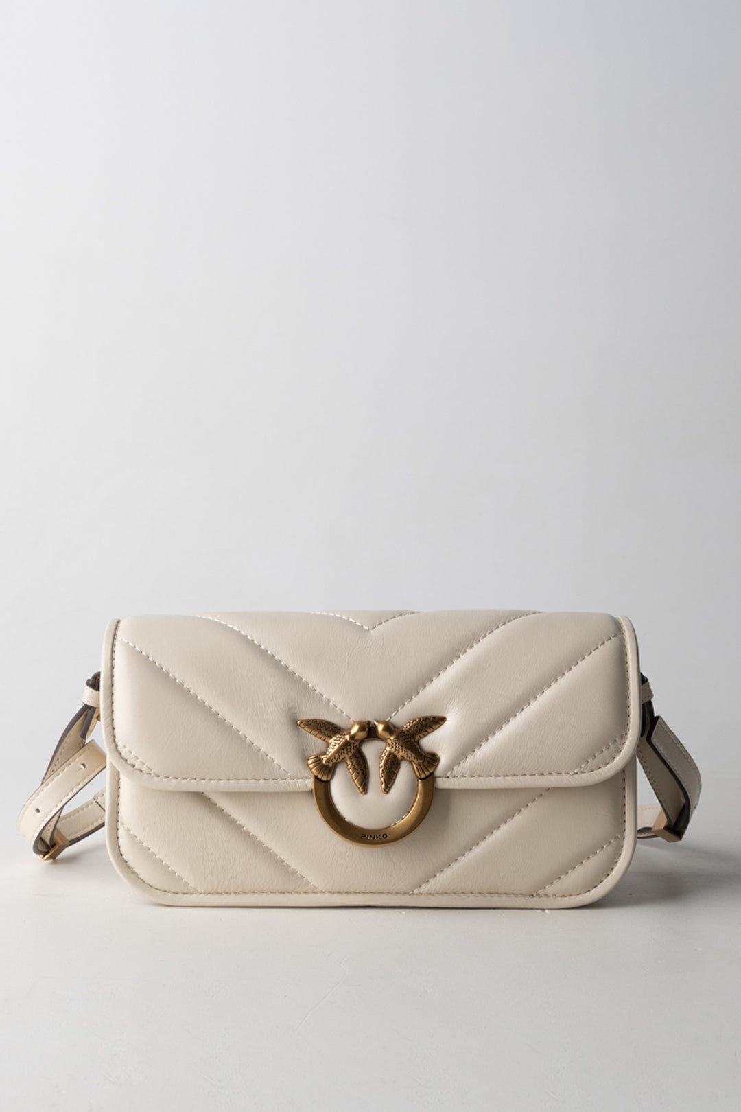 Pinko Borsa Love Mini Trapuntata BIANCO SETA-ANTIQUE GOLD