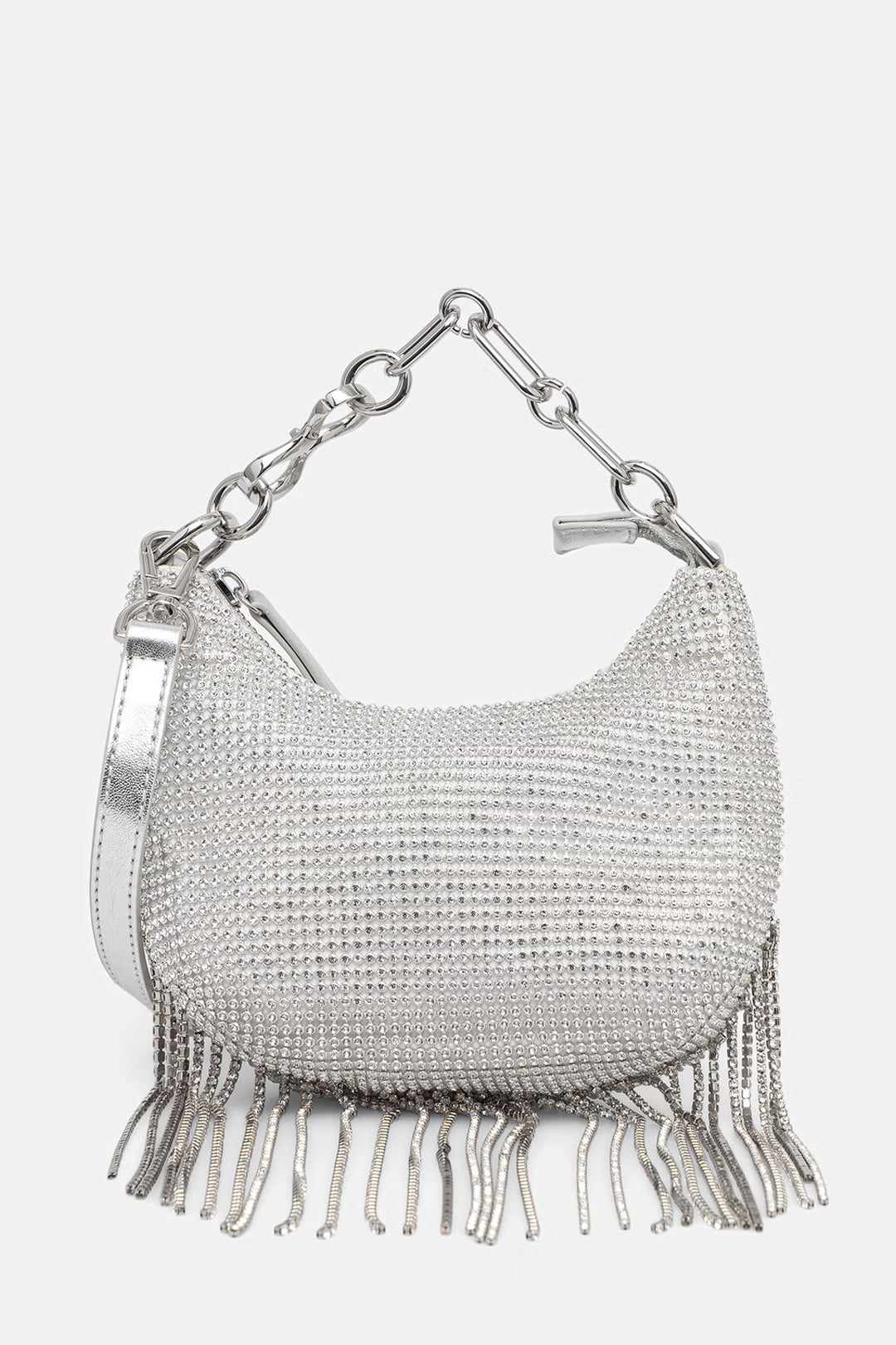 Twin-set Borsa ‘mini Croissant’ In Strass con Frange 261TB7360 SILVER