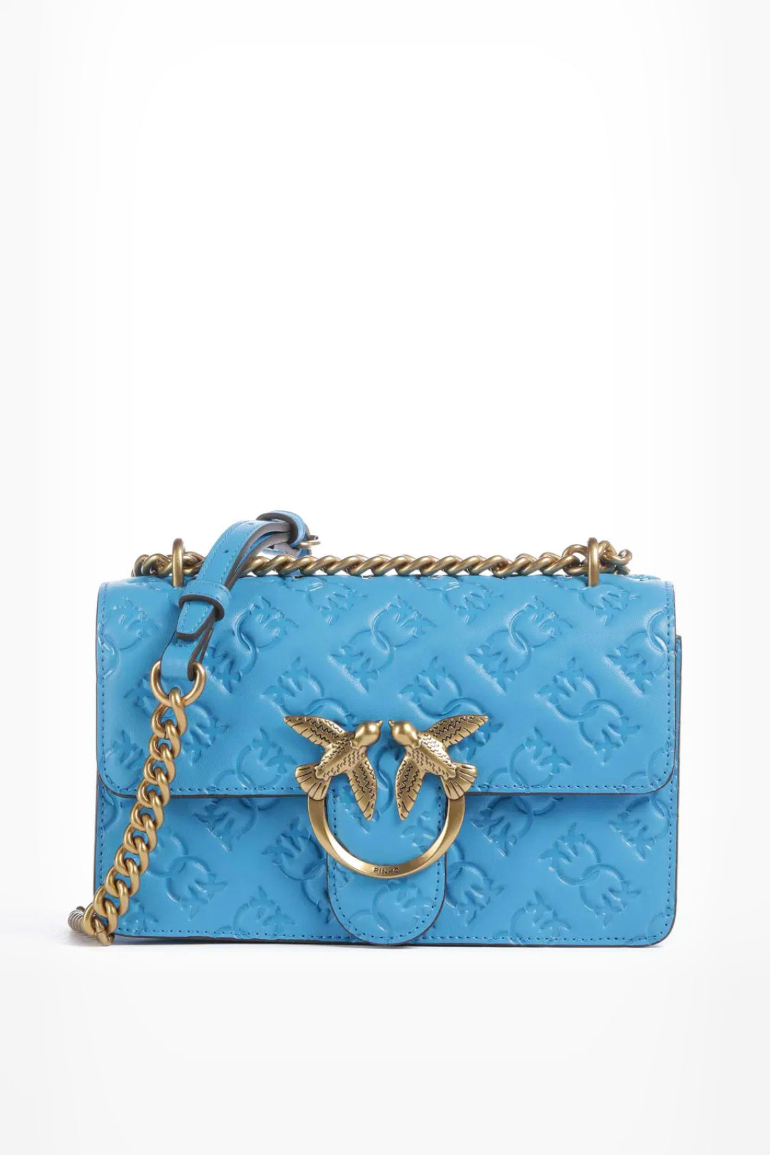 Pinko Borsa Mini Love Bag con Pattern Logo AZZURRO DRESDA-ANTIQUE GOLD