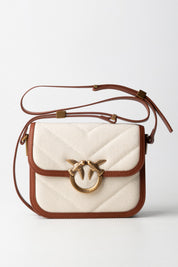 Pinko Borsa Piccola Love Bag In Canvas e Pelle 104297 A2C7 BEIGE/MARRONE-ANTIQUE GOLD
