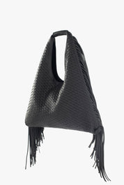 Manila Grace Borsa Sac Bag Intrecciata con Frange Laterali B836EU METEORITE :AI26