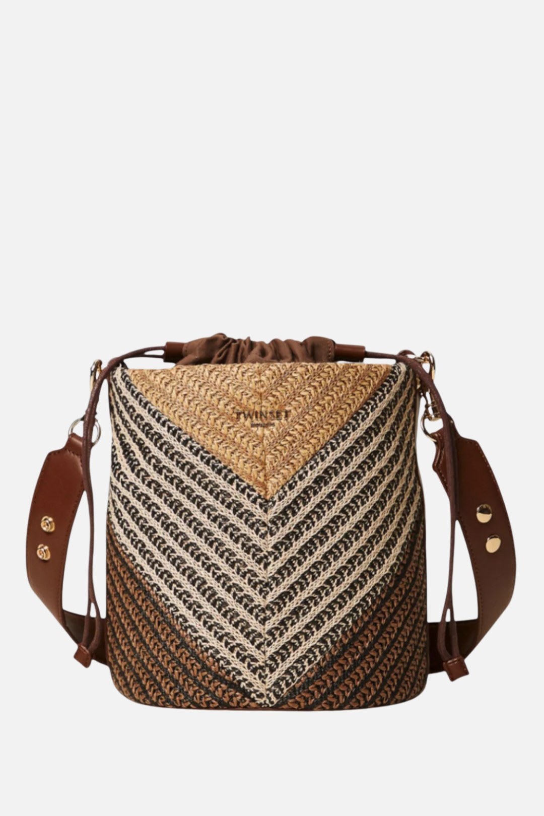 Twin-set Borsa Secchiello Jacquard In Rafia Bicolore 261TD8502 MULTICOLOR STRAW