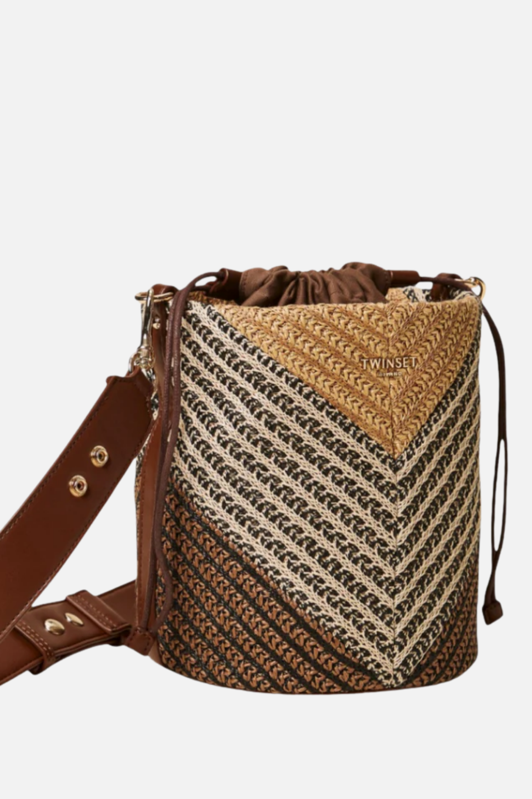 Twin-set Borsa Secchiello Jacquard In Rafia Bicolore 261TD8502 MULTICOLOR STRAW