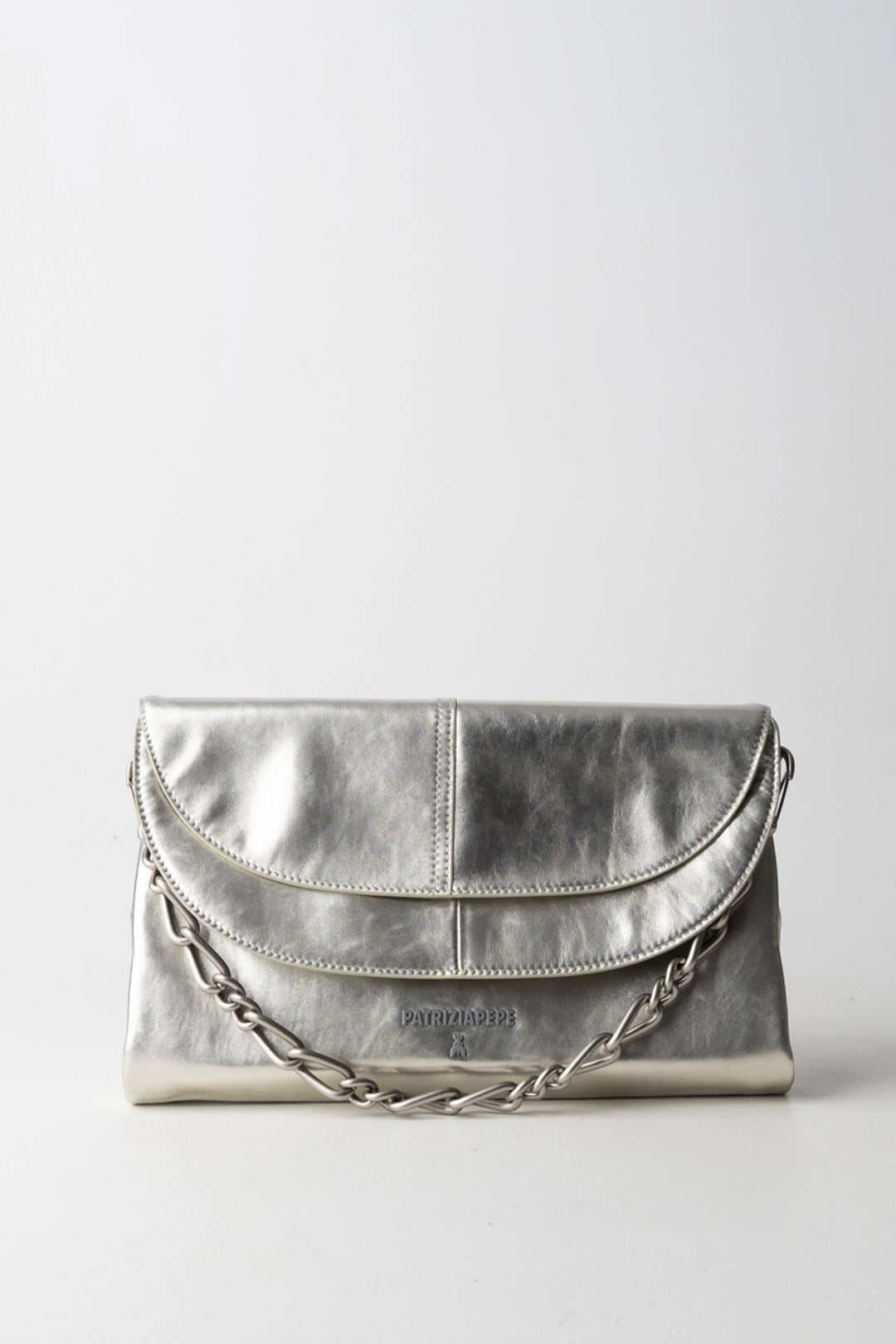 Patrizia Pepe Borsa Shopper In Pelle con Logo Fly 2B0152 L041 NEW SILVER