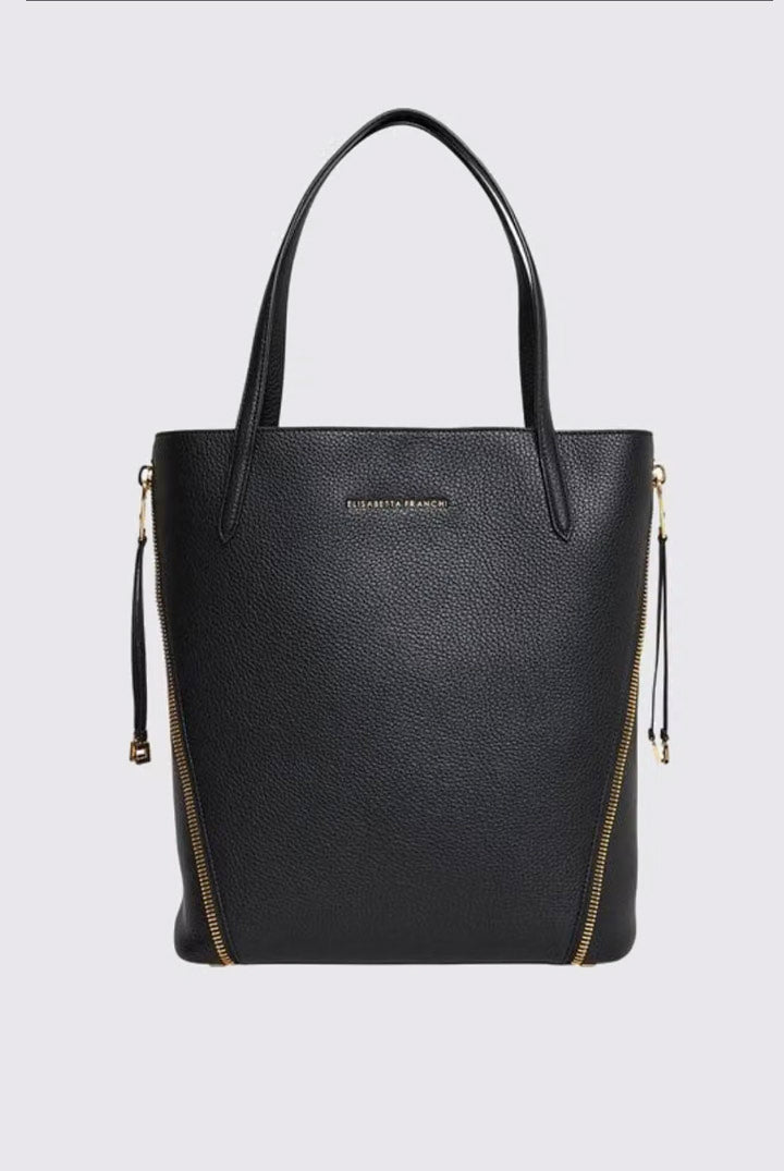 Elisabetta Franchi Borsa Shopper In Similpelle con Zip Laterali BS24A66E2 NERO