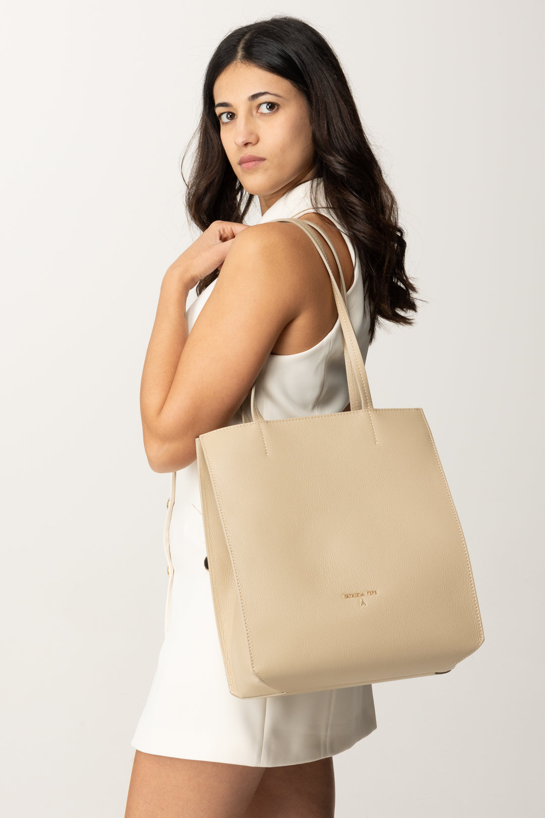 Leather Vertical Shopping Bag