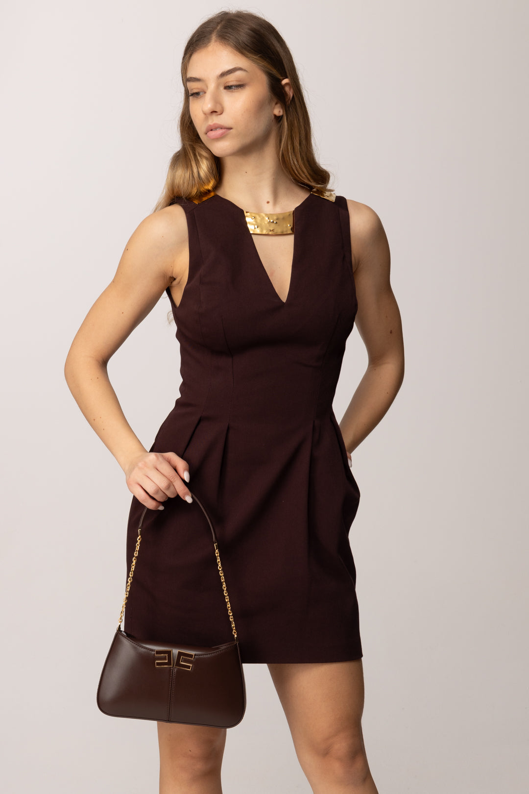 Elisabetta Franchi Borsa Spalla con Placca Logo BS93A61E2 CACAO