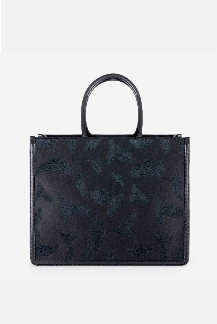 Elisabetta Franchi Borsa Tote Grande In Jacquard con Motivo Piume BS45A67E2 NERO