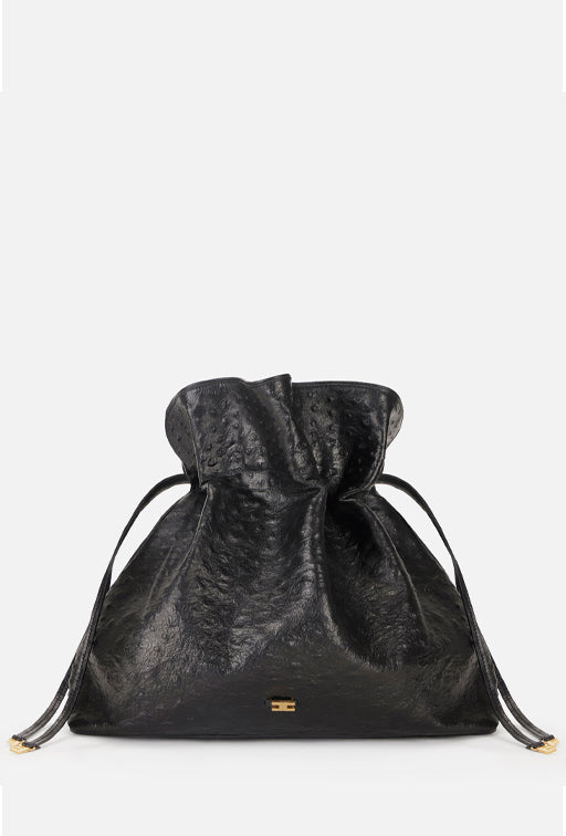 Elisabetta Franchi Borsa Tote In Pelle con Effetto Struzzo e Logo BS02N62E2 NERO