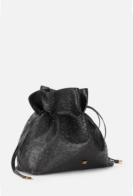 Elisabetta Franchi Borsa Tote In Pelle con Effetto Struzzo e Logo BS02N62E2 NERO