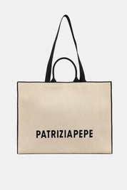Patrizia Pepe Borsa Tote In Tessuto con Logo 2B0175 K264 WOOLY WHITE/BLACK