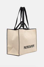 Patrizia Pepe Borsa Tote In Tessuto con Logo 2B0175 K264 WOOLY WHITE/BLACK