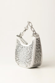 Twin-set Borsetta Hobo Piccola Croissant con Strass 252TB7213 SILVER