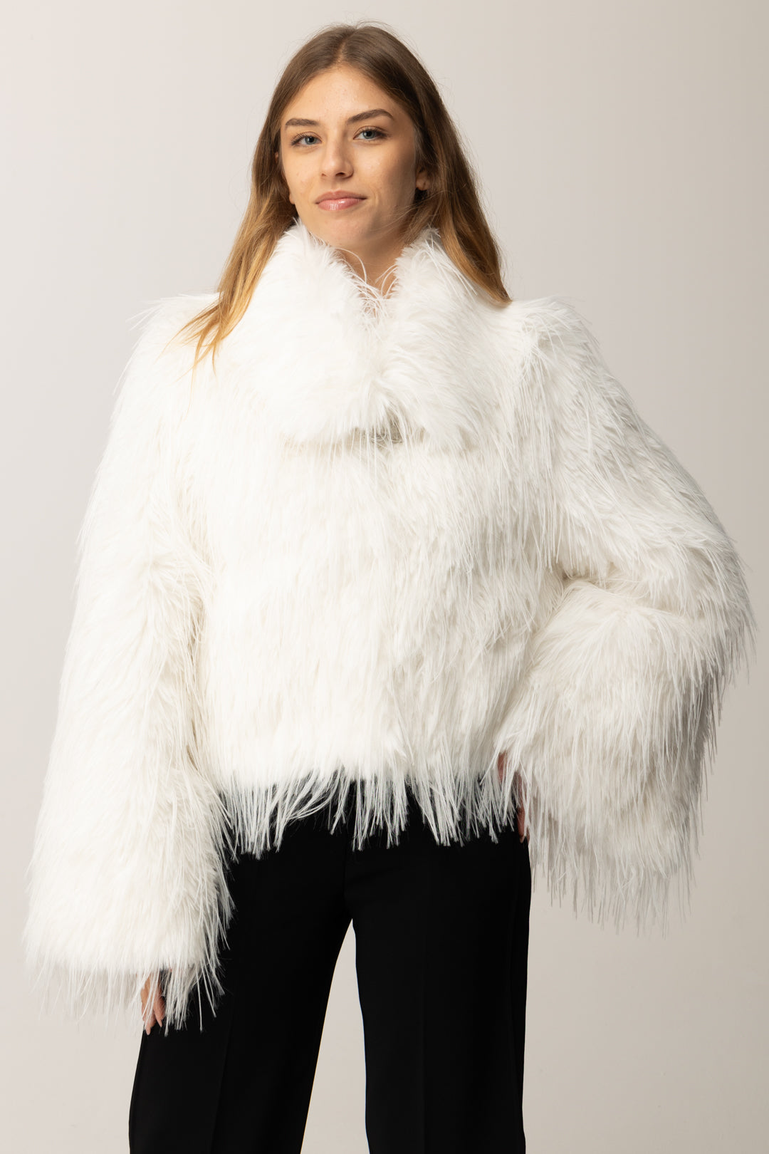 Pinko Caban Corto In Simil Volpe BIANCO SETA