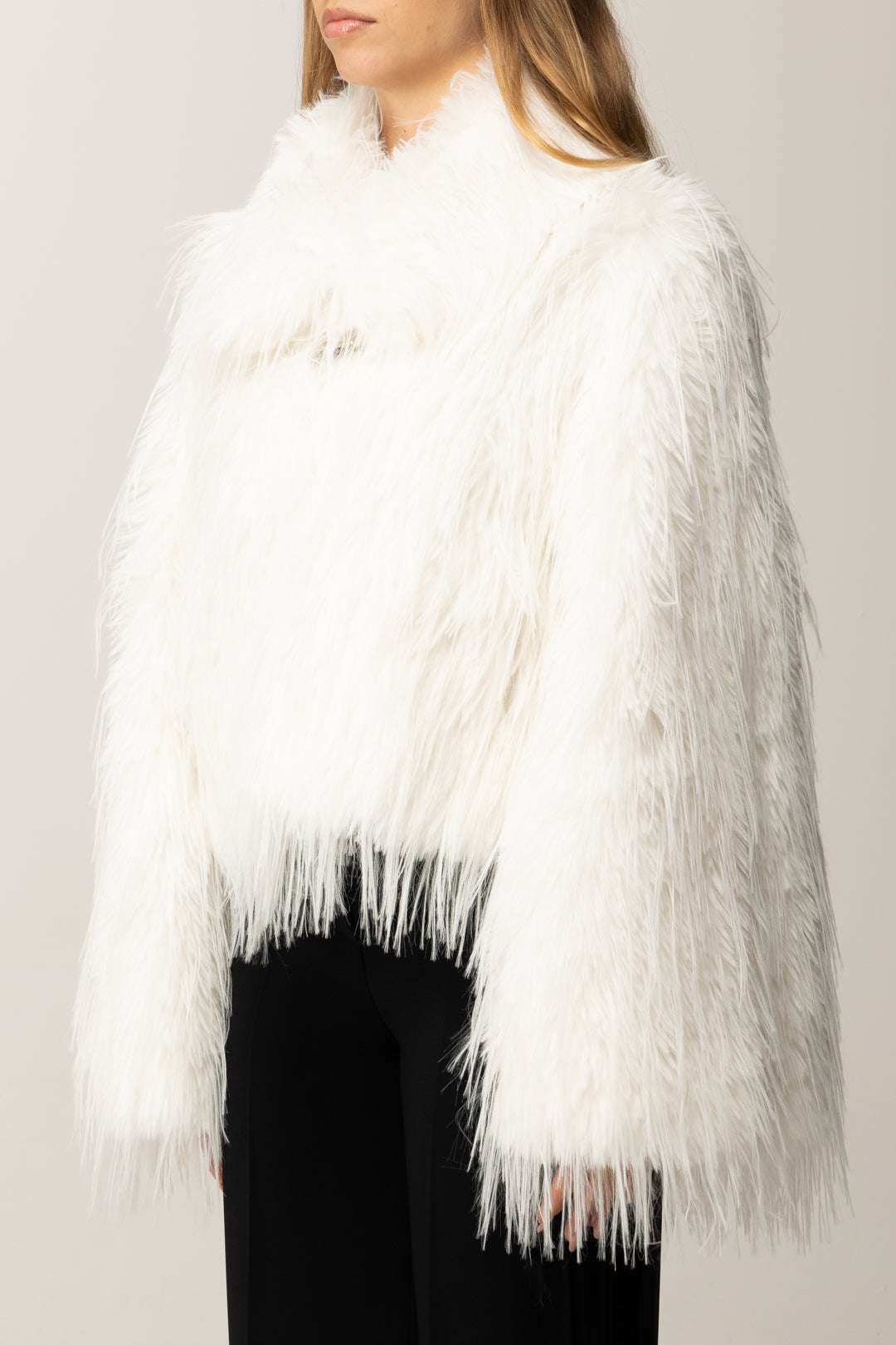 Pinko Caban Corto In Simil Volpe BIANCO SETA