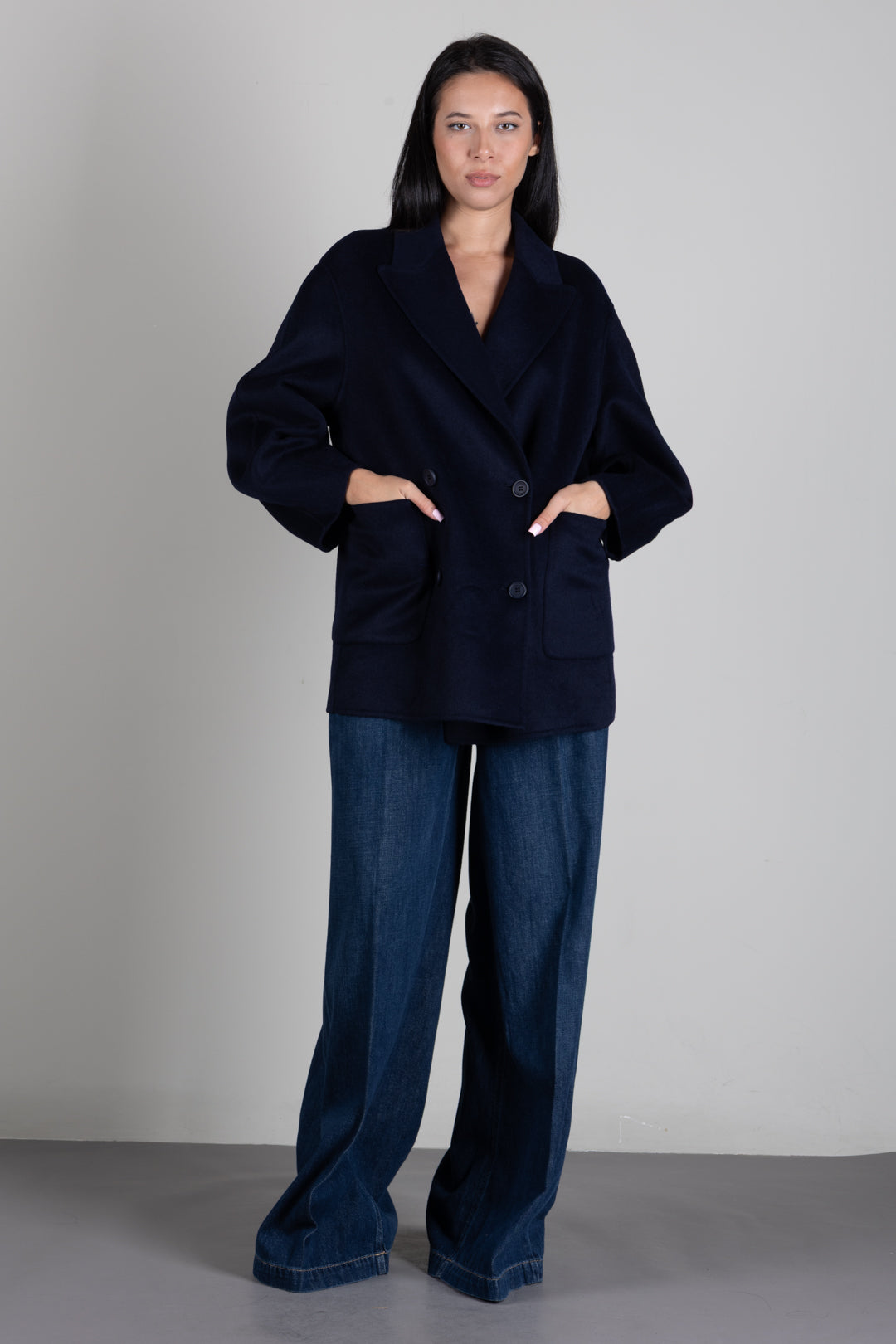 Twin-set Caban In Panno Di Misto Lana Doppiopetto 262TP2012 BLUE NAVY
