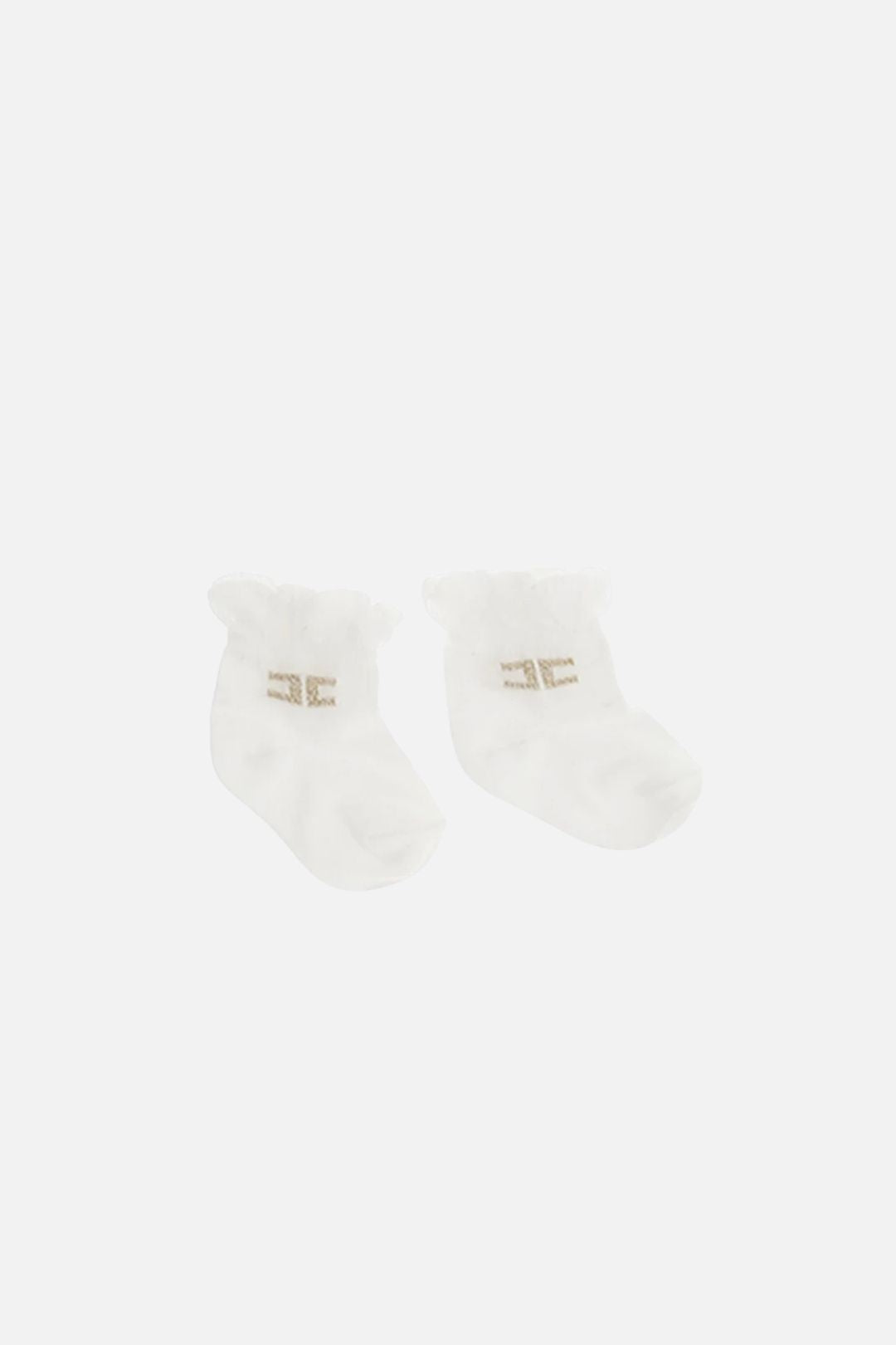 Elisabetta Franchi Bambina Calzini Avorio con Logo Ricamato Oro ENCZ004CTV061.0115