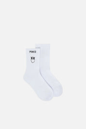 Pinko Calzino Norvegia Costa Cotone con Logo Bianco Nero 106071 A302 ZZ1