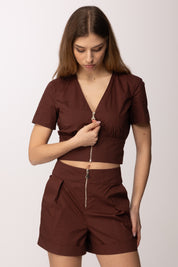 Patrizia Pepe Camcia Crop con Chiusura Zip 2C1672 A9B9 WOOD BROWN