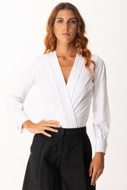 Elisabetta Franchi Camicia a Body con Dettagli Smoking CB00256E2 BIANCO