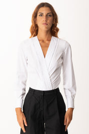 Elisabetta Franchi Camicia a Body con Dettagli Smoking CB00256E2 BIANCO