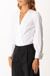 Elisabetta Franchi Camicia a Body con Dettagli Smoking CB00256E2 BIANCO