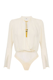 Elisabetta Franchi Camicia a Body con Nappine Gioiello CB00557E2 MILK