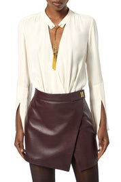 Elisabetta Franchi Camicia a Body con Nappine Gioiello CB00557E2 MILK