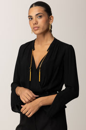 Elisabetta Franchi Camicia a Body con Nappine Gioiello CB00557E2 NERO