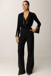 Elisabetta Franchi Camicia a Body con Nappine Gioiello CB00557E2 NERO