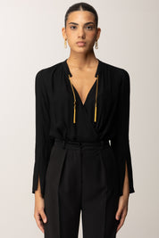 Elisabetta Franchi Camicia a Body con Nappine Gioiello CB00557E2 NERO