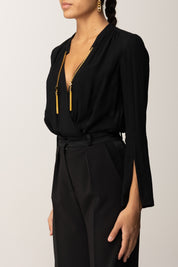 Elisabetta Franchi Camicia a Body con Nappine Gioiello CB00557E2 NERO