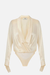 Elisabetta Franchi Camicia a Body In Raso con Polso a Nastro CB00757E2 MILK