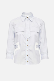 Elisabetta Franchi Camicia a Righe con Cravattino e Logo Cc CA13261E2 OXFORD