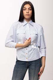 Elisabetta Franchi Camicia a Righe con Cravattino e Logo Cc CA13261E2 OXFORD