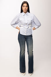 Elisabetta Franchi Camicia a Righe con Cravattino e Logo Cc CA13261E2 OXFORD