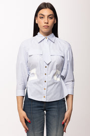 Elisabetta Franchi Camicia a Righe con Cravattino e Logo Cc CA13261E2 OXFORD