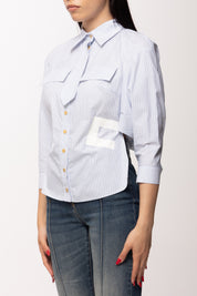 Elisabetta Franchi Camicia a Righe con Cravattino e Logo Cc CA13261E2 OXFORD