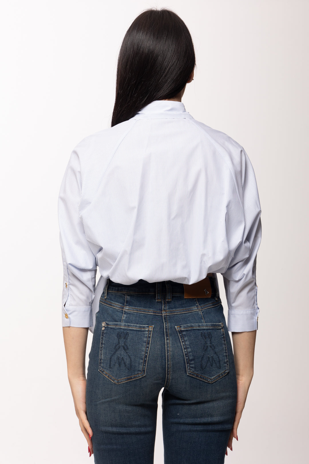 Elisabetta Franchi Camicia a Righe con Cravattino e Logo Cc CA13261E2 OXFORD
